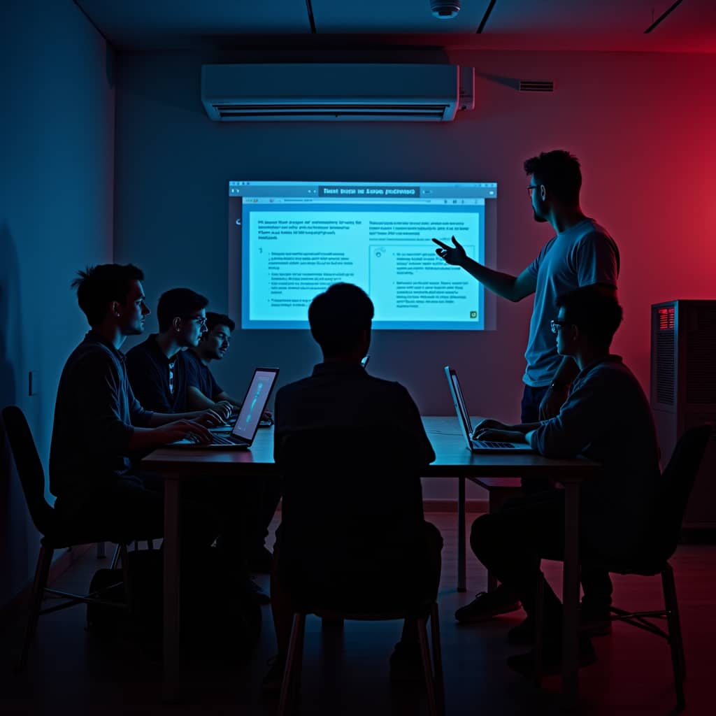 Cyber Security training and consulting A cybersecurity consultant providing training and guidance to a business team in a modern office setting.