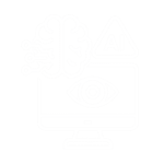 White vector eye icon integrated with circuits, symbolizing AI threat monitoring