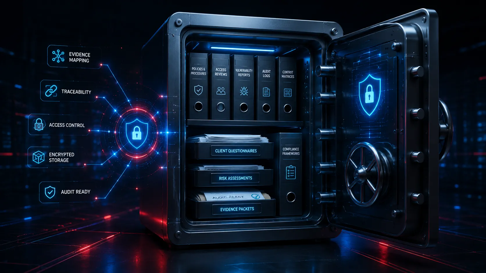 Compliance evidence vault with audit documents and secure repository